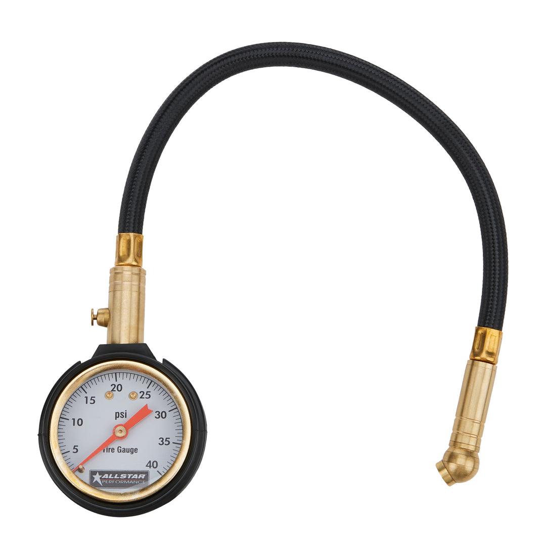 Allstar Tire Pressure Gauge 0-40 psi Analog 2" Diameter White Face 1/2 lb Increments ALL44077