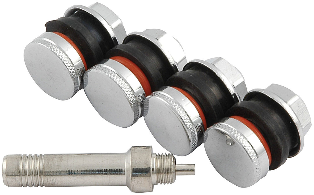 Allstar Valve Stem Bolt-On Flush Mount 1/2" Rim Hole Steel Chrome Set of 4 ALL44137