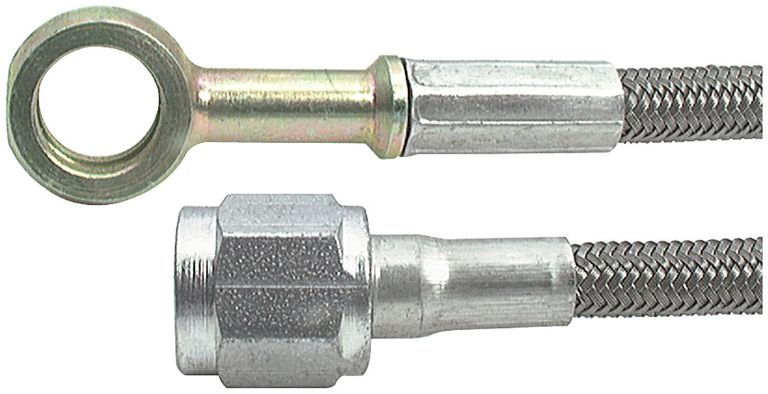 Allstar AN Hose Assembly 18" 3 AN Hose 3 AN Straight Female to 10 mm Straight Banjo Braided ALL46340-18