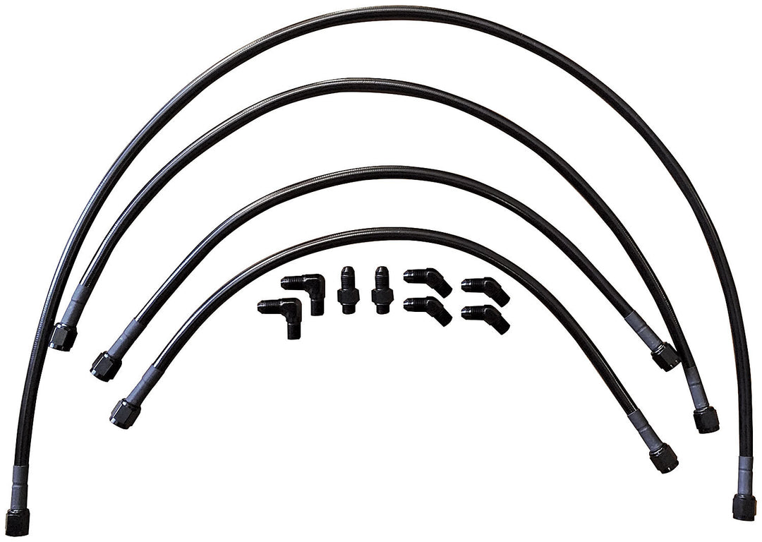Allstar Wing Line Kit Hydraulic 4 AN Hose Pressure / Return Lines Fittings / O-Rings Black Kit ALL48006