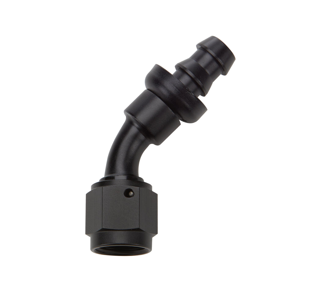 Allstar Fitting Hose End 45 Degree 6 AN Hose Barb to 6 AN Female Aluminum Black Anodized ALL49432