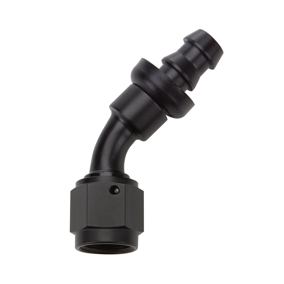 Allstar Fitting Hose End 45 Degree 16 AN Hose Barb to 16 AN Female Aluminum Black Anodized ALL49436