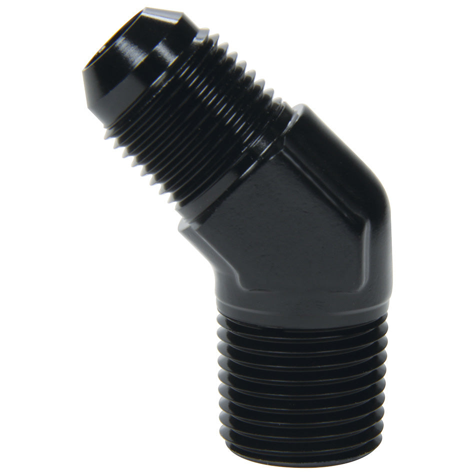 Allstar Fitting Adapter 45 Degree 8 AN Male to 1/2" NPT Male Aluminum Black Anodized ALL49544