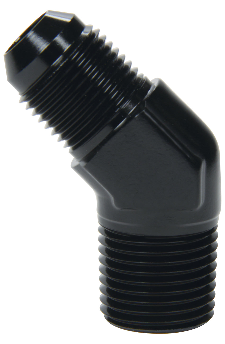 Allstar Fitting Adapter 45 Degree 12 AN Male to 3/4" NPT Male Aluminum Black Anodized ALL49551