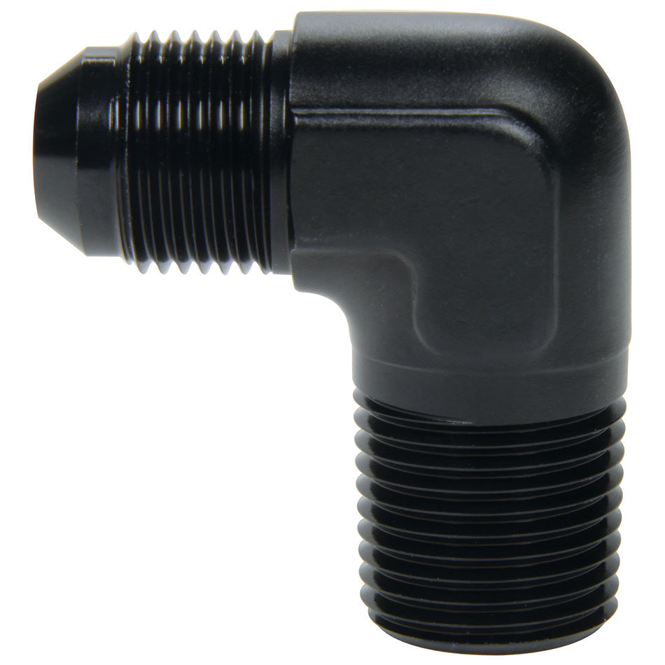 Allstar Fitting Adapter 90 Degree 8 AN Male to 1/2" NPT Male Aluminum Black Anodized ALL49574