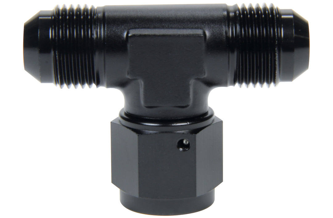 Allstar Fitting Adapter Tee 4 AN Female Swivel x 4 AN Male x 4 AN Male Aluminum Black Anodized ALL49651
