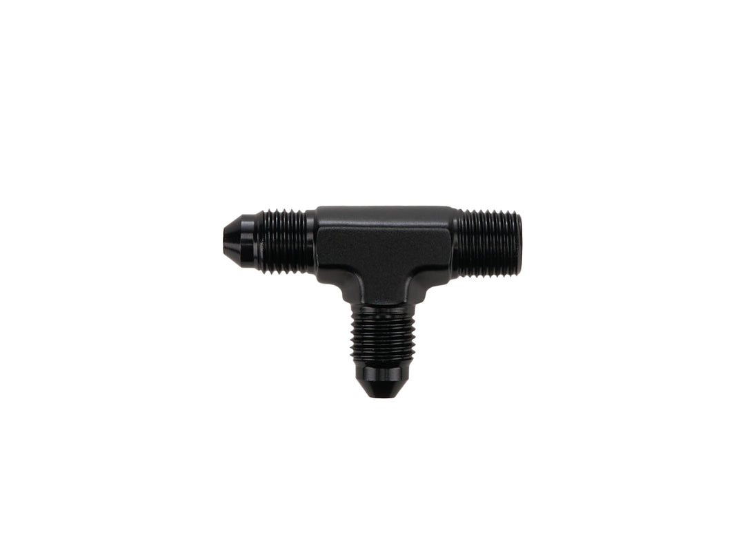 Allstar Fitting Adapter tee 1/8" NPT Male x 3 AN Male x 3 AN Male Aluminum Black Anodized ALL49661