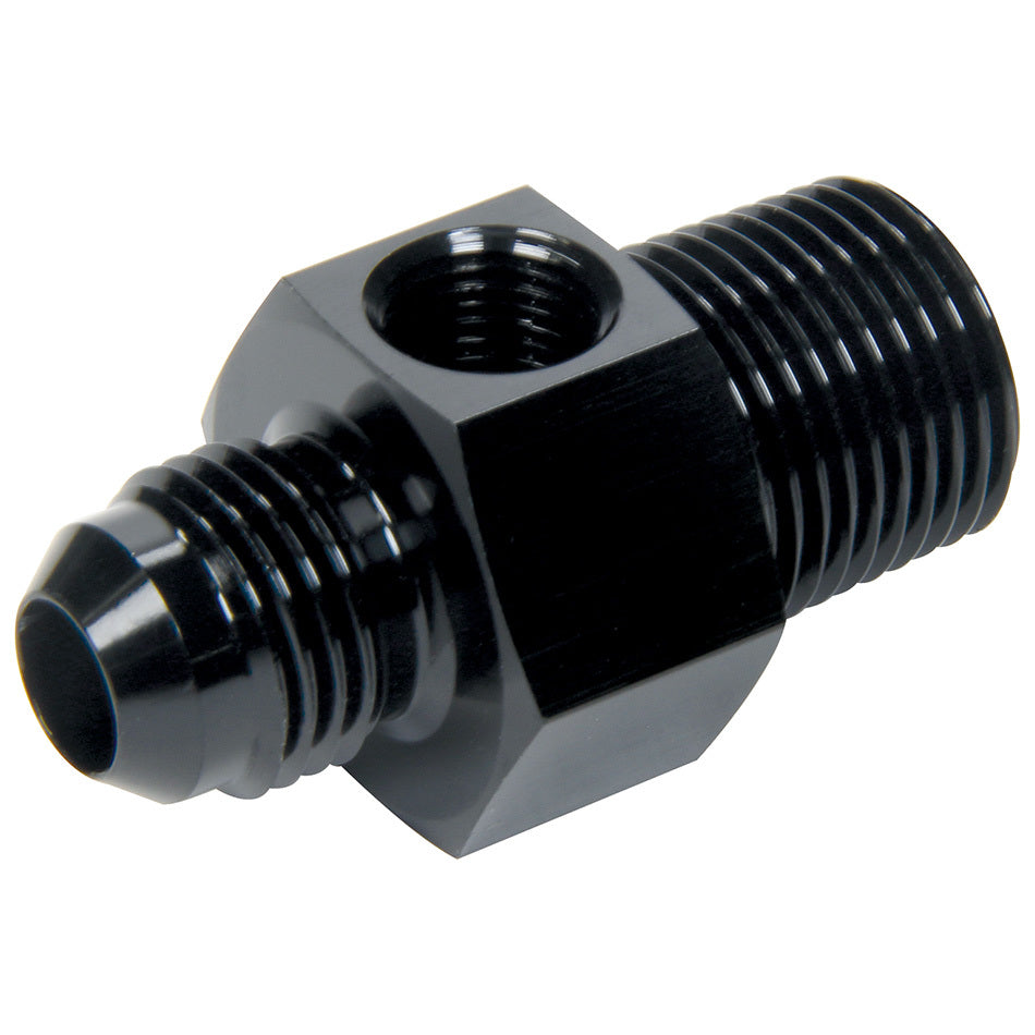 Allstar Fitting Gauge Adapter Straight 6 AN Male to 3/8" NPT Male 1/8" NPT Gauge Port Aluminum ALL49763