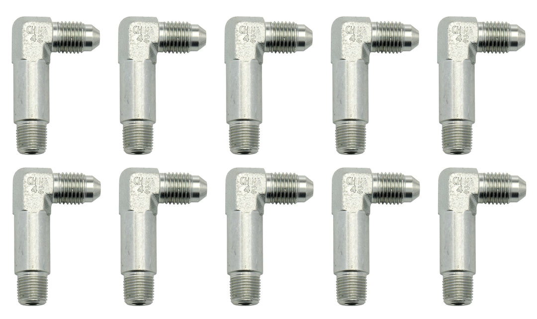 Allstar Fitting Adapter 90 Degree Tall 4 AN Male to 1/8" NPT Male Steel Zinc Oxide Set of 10 ALL50021-10
