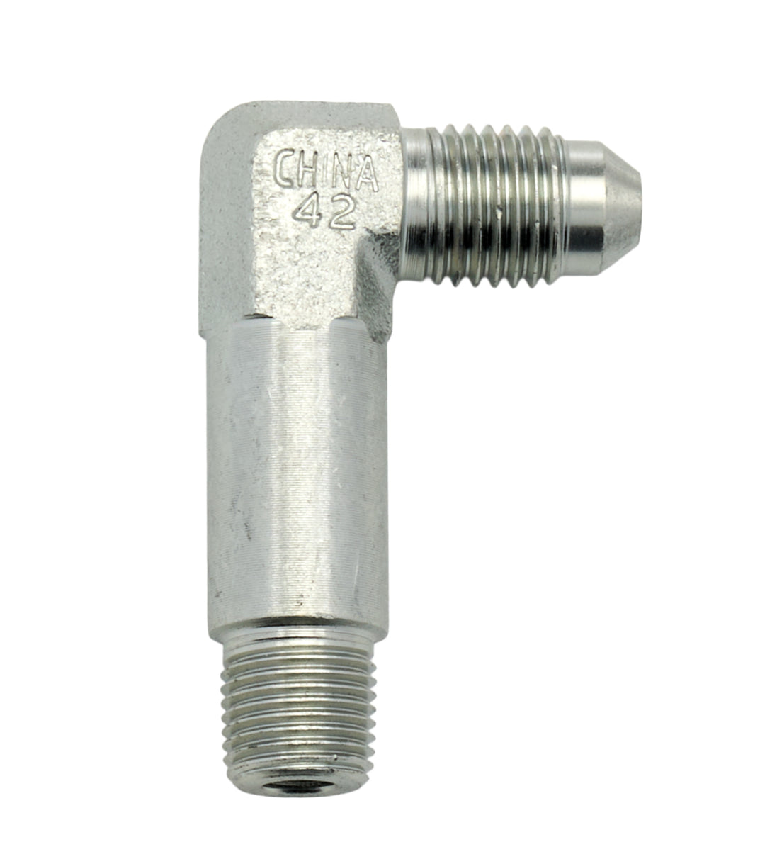 Allstar Fitting Adapter 90 Degree Tall 4 AN Male to 1/8" NPT Male Steel Zinc Oxide ALL50021