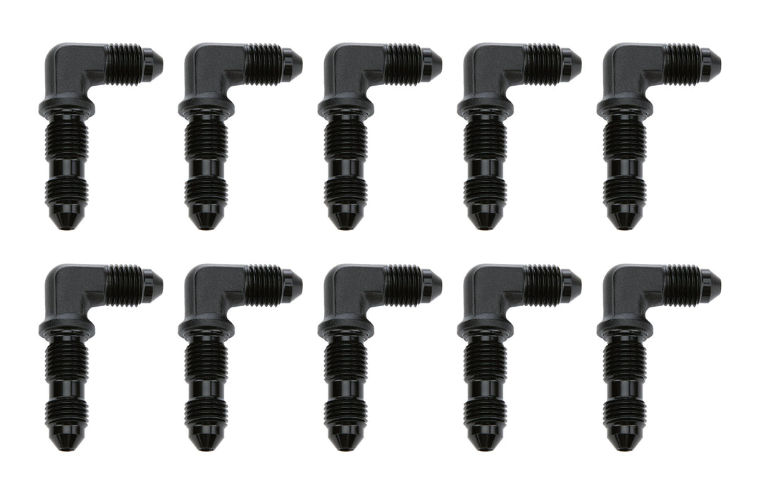Allstar Fitting Bulkhead 90 Degree 3 AN Male to 3 AN Male Bulkhead Aluminum Black Set of 10 ALL50094-10