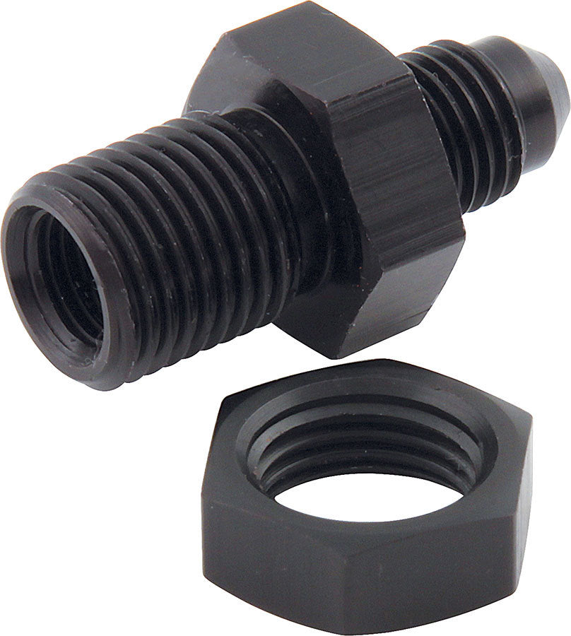 Allstar Brake Line Adapter Bulkhead 3 AN Male to 3/8"-24 Inverted Flare Male Aluminum Black ALL50104
