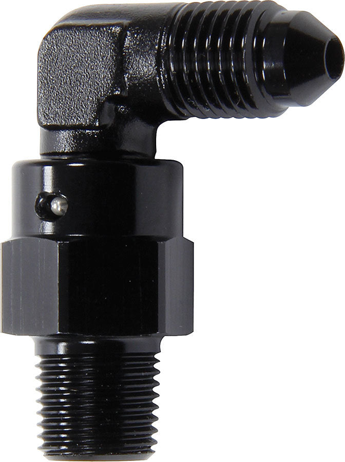 Allstar Fitting Adapter 90 Degree 3 AN Male to 1/8" NPT Male Swivel Aluminum Black Anodized ALL50108