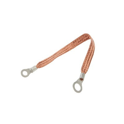 Allstar Ground Strap Flat Braided 14 Gauge 24" 1/4" Wide 3/8" Ring Terminals Braided Copper ALL76329-24