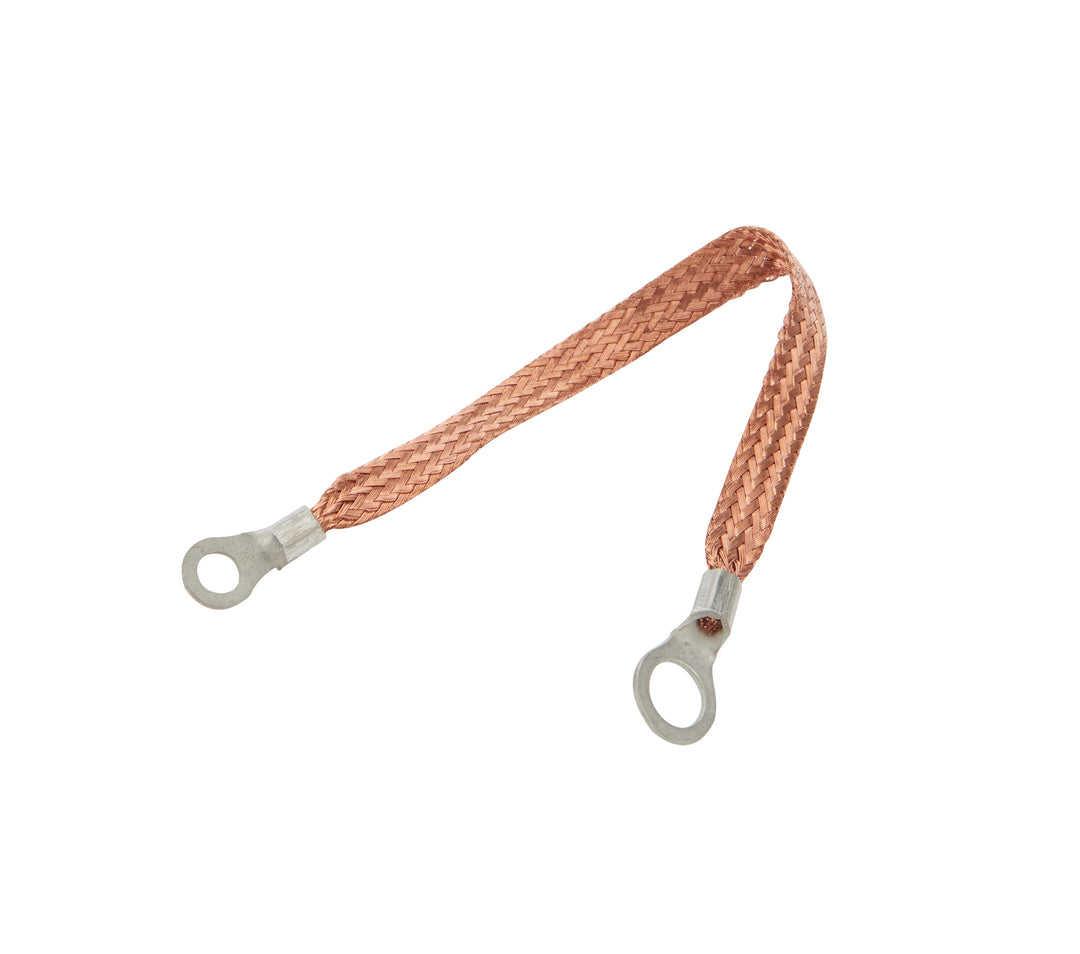 Allstar Ground Strap Flat Braided 14 Gauge 9" 1/4" Wide 3/8" Ring Terminals Braided Copper ALL76329-9
