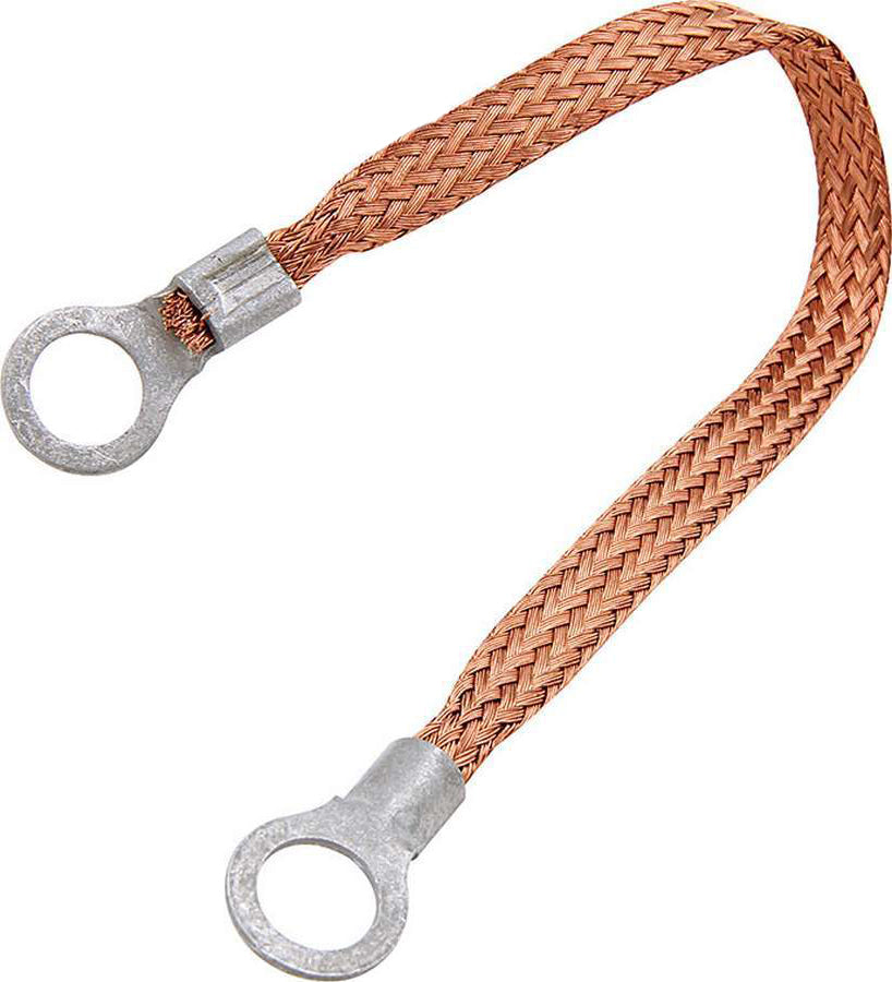 Allstar Ground Strap Flat Braided 12 Gauge 6" 5/16" Wide 3/8" Ring Terminals Braided Copper ALL76330-6