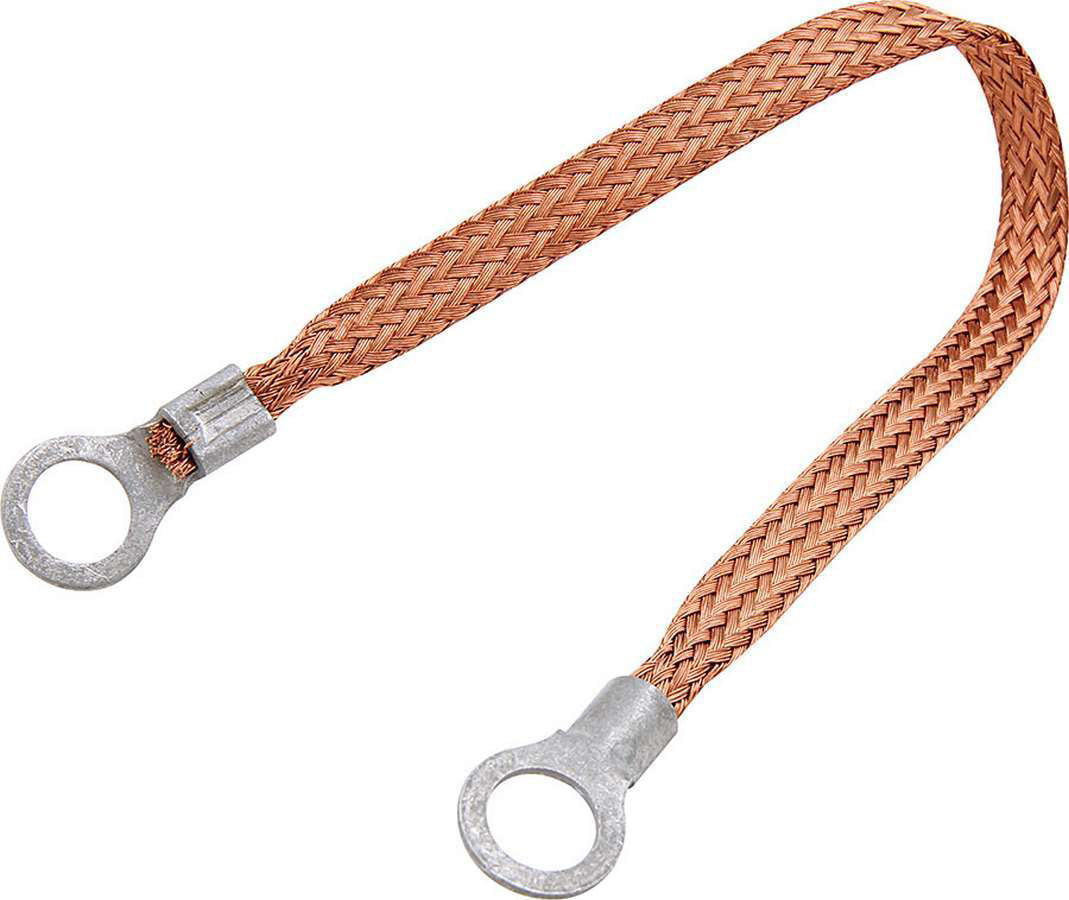 Allstar Ground Strap Flat Braided 12 Gauge 9" 5/16" Wide 3/8" Ring Terminals Braided Copper ALL76330-9
