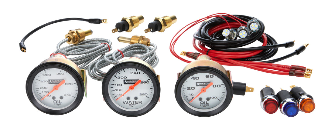 Allstar Gauge Kit Oil Pressure / Water Temperature / Oil Temperature 2-5/8" Diameter White Kit ALL80081