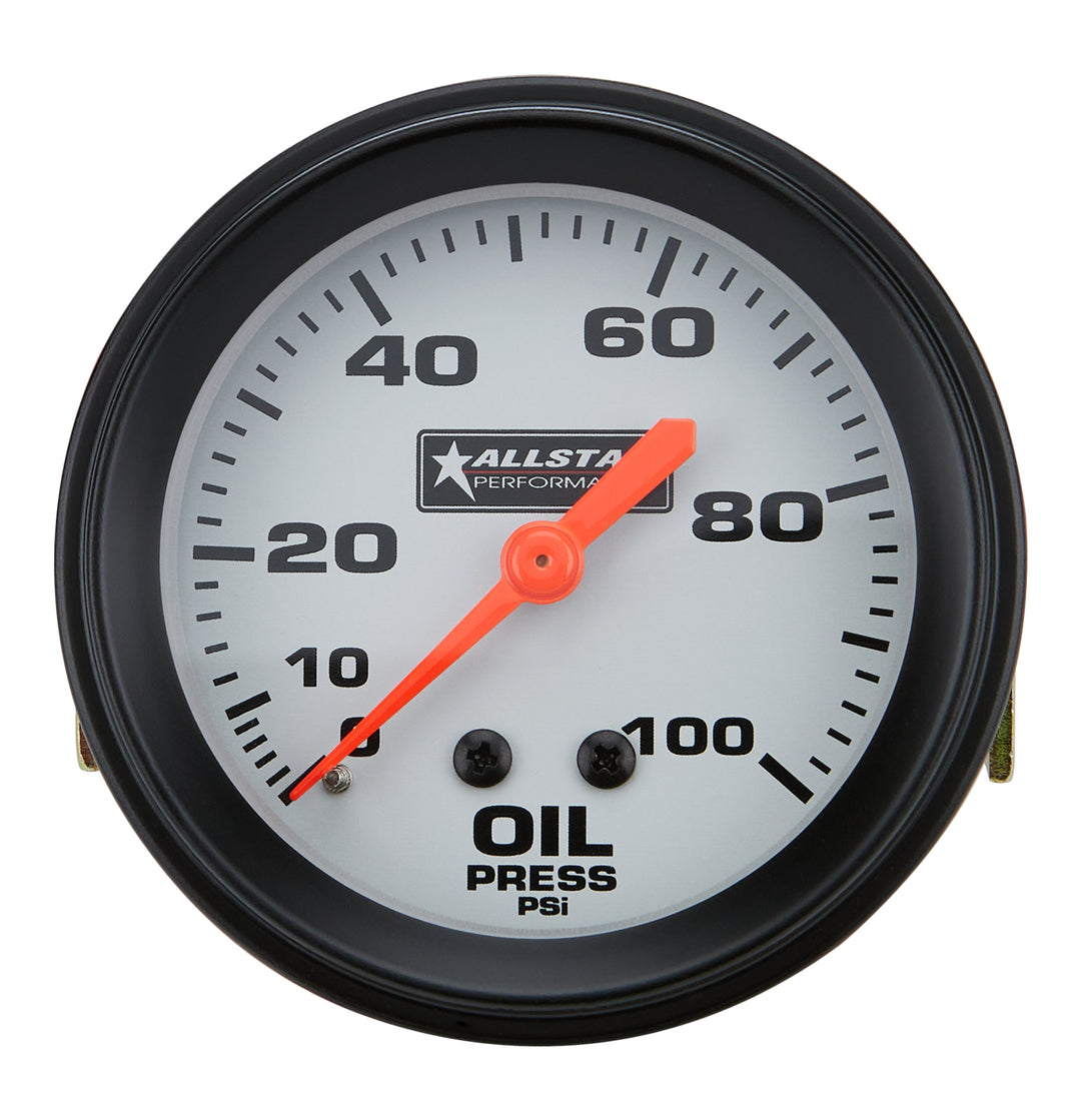 Allstar Oil Pressure Gauge 0-100 psi Mechanical Analog Full Sweep 2-5/8" Diameter Silver Face ALL80095