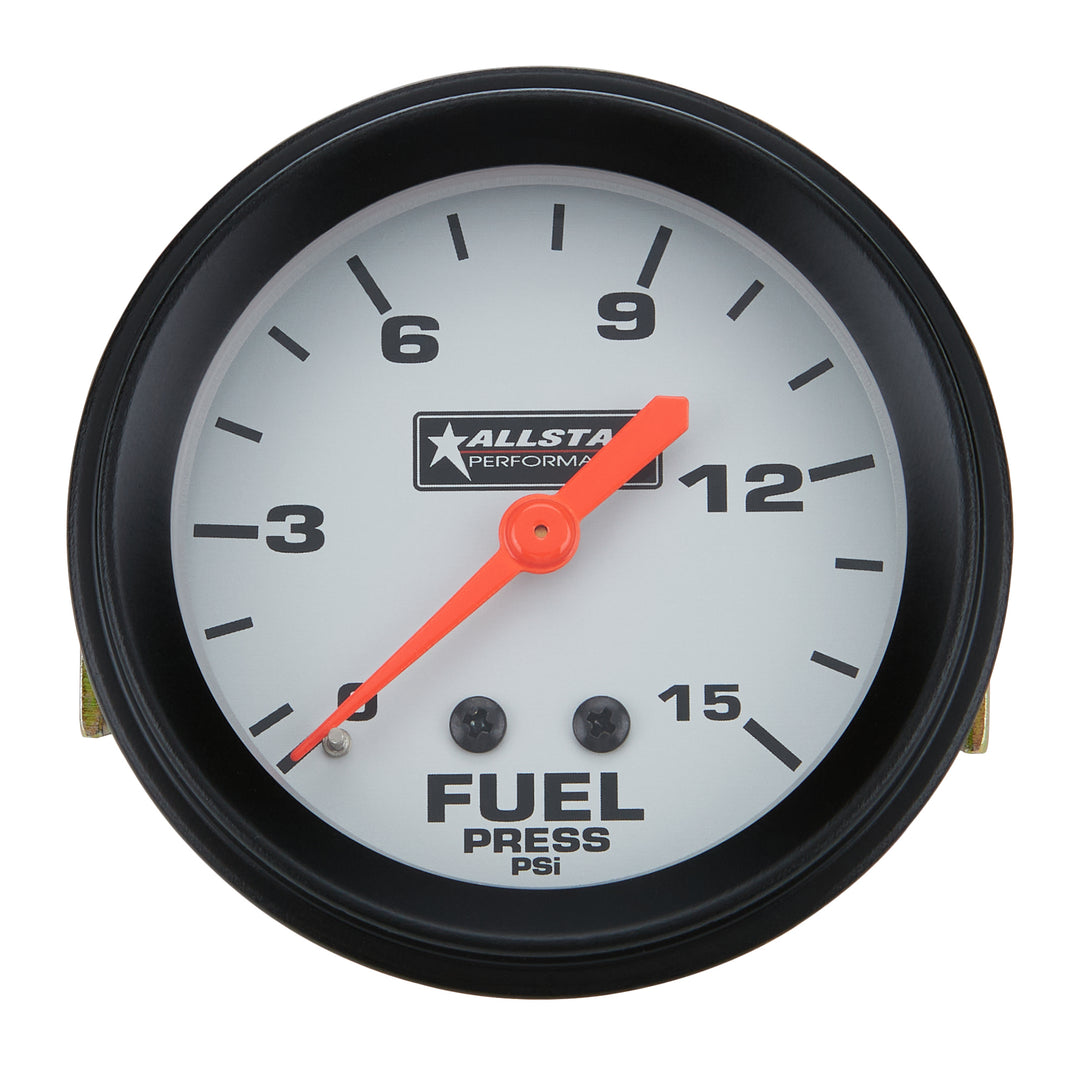 Allstar Fuel Pressure Gauge 0-15 psi Mechanical Analog Full Sweep 2-5/8" Diameter Silver Face ALL80098