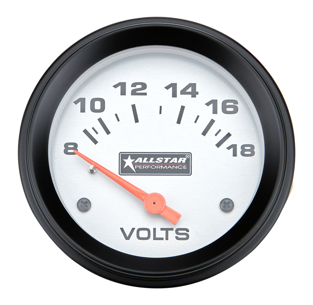 Allstar Voltmeter 8-18V Electric Analog Short Sweep 2-5/8" Diameter White Face ALL80099