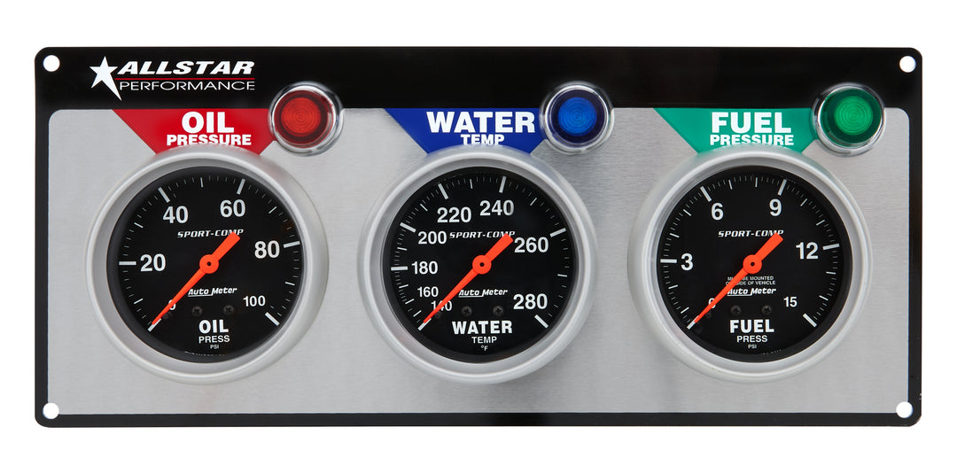 Allstar Gauge Panel Assembly Auto Meter Sport-Comp Fuel Pressure / Oil Pressure / Water Kit ALL80113