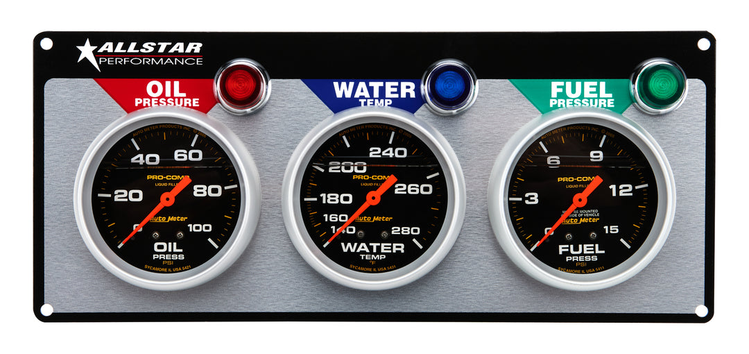 Allstar Gauge Panel Assembly Auto Meter Pro-Comp Fuel Pressure / Oil Pressure / Water Kit ALL80123