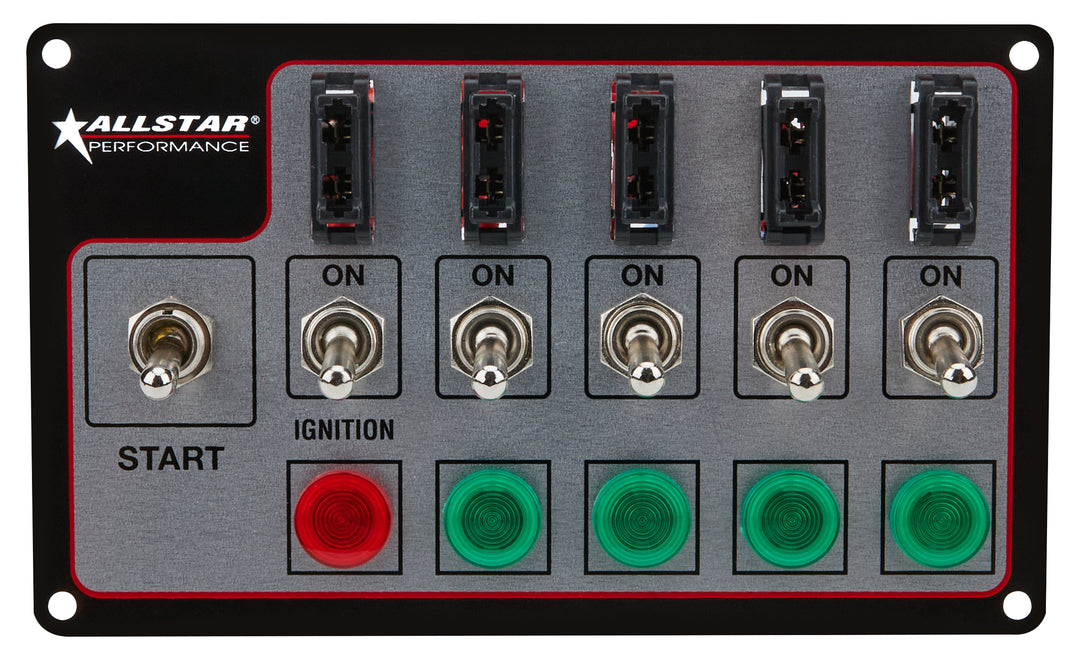 Allstar Switch Panel Dash Mount 4 x 7" 4 Toggles / 1 Ignition / 1 Momentary Toggle Fused Kit ALL80138