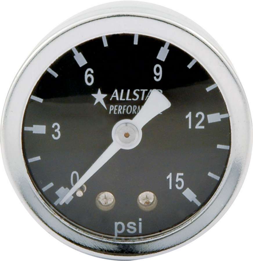 Allstar Pressure Gauge 0-15 psi Mechanical Analog 1-1/2" Diameter Liquid Filled 1/8" NPT Port ALL80200