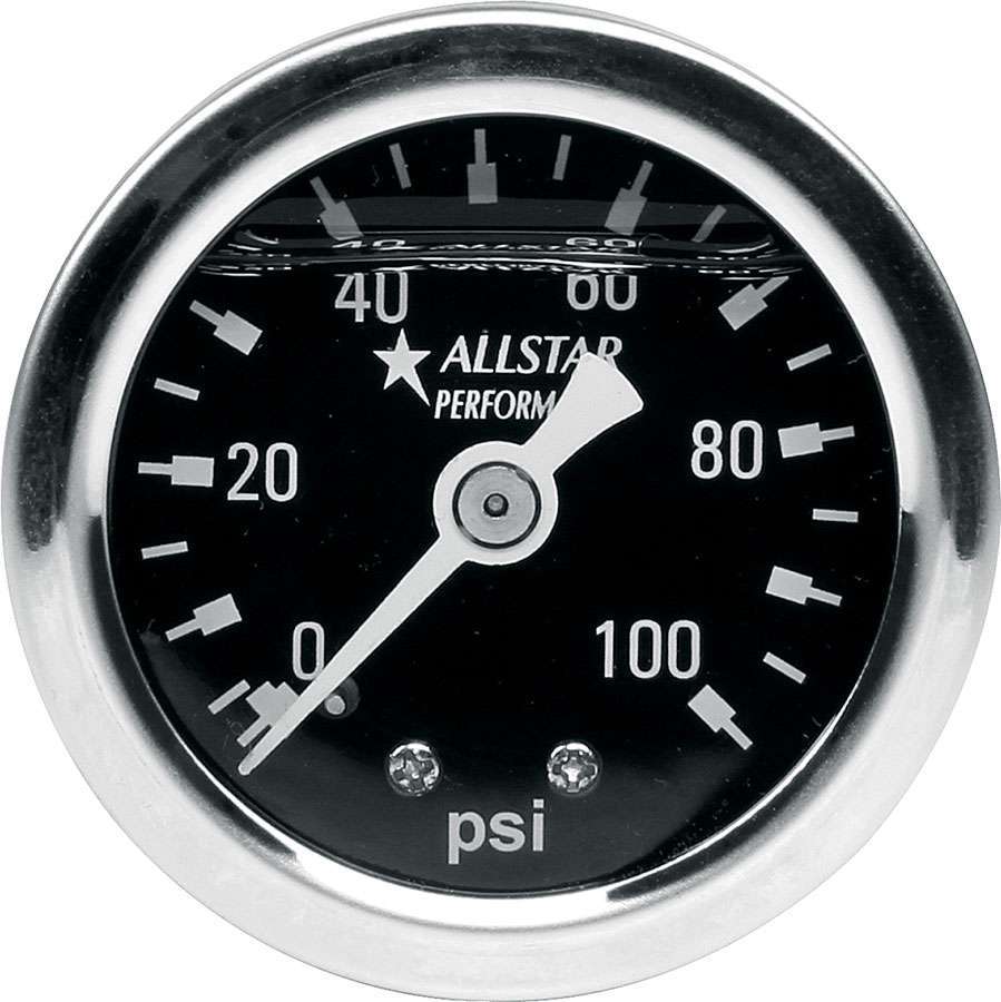 Allstar Pressure Gauge 0-100 psi Mechanical Analog 1-1/2" Diameter Liquid Filled 1/8" NPT Port ALL80206