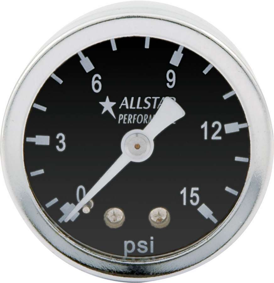 Allstar Pressure Gauge 0-15 psi Mechanical Analog 1-1/2" Diameter 1/8" NPT Port Black Face ALL80210