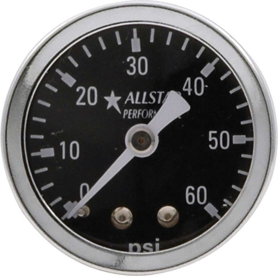 Allstar Pressure Gauge 0-60 psi Mechanical Analog 1-1/2" Diameter 1/8" NPT Port Black Face ALL80214