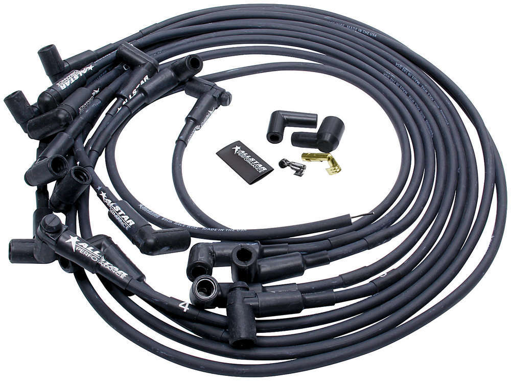 Allstar Spark Plug Wire Set Spiral Core 8 mm Black 90 Degree Plug Boots HEI Style Terminal Kit ALL81366