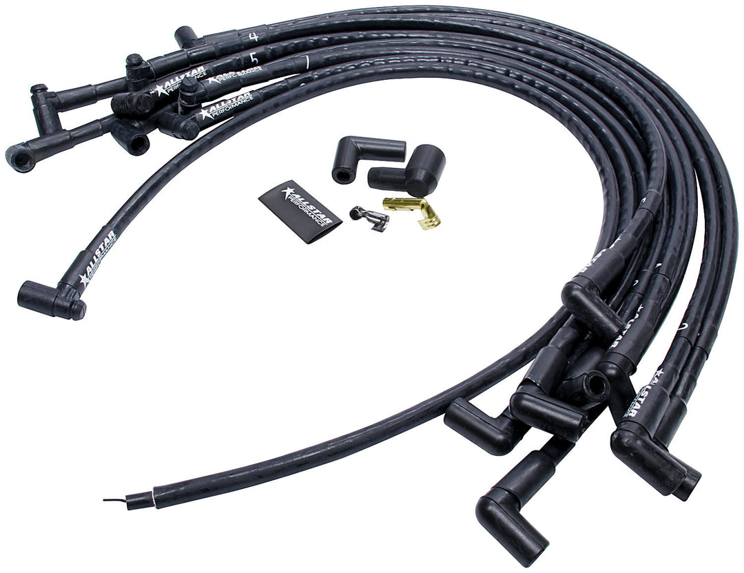 Allstar Spark Plug Wire Set Spiral Core 8 mm Sleeved Black 90 Degree Plug Boots HEI Style Kit ALL81371