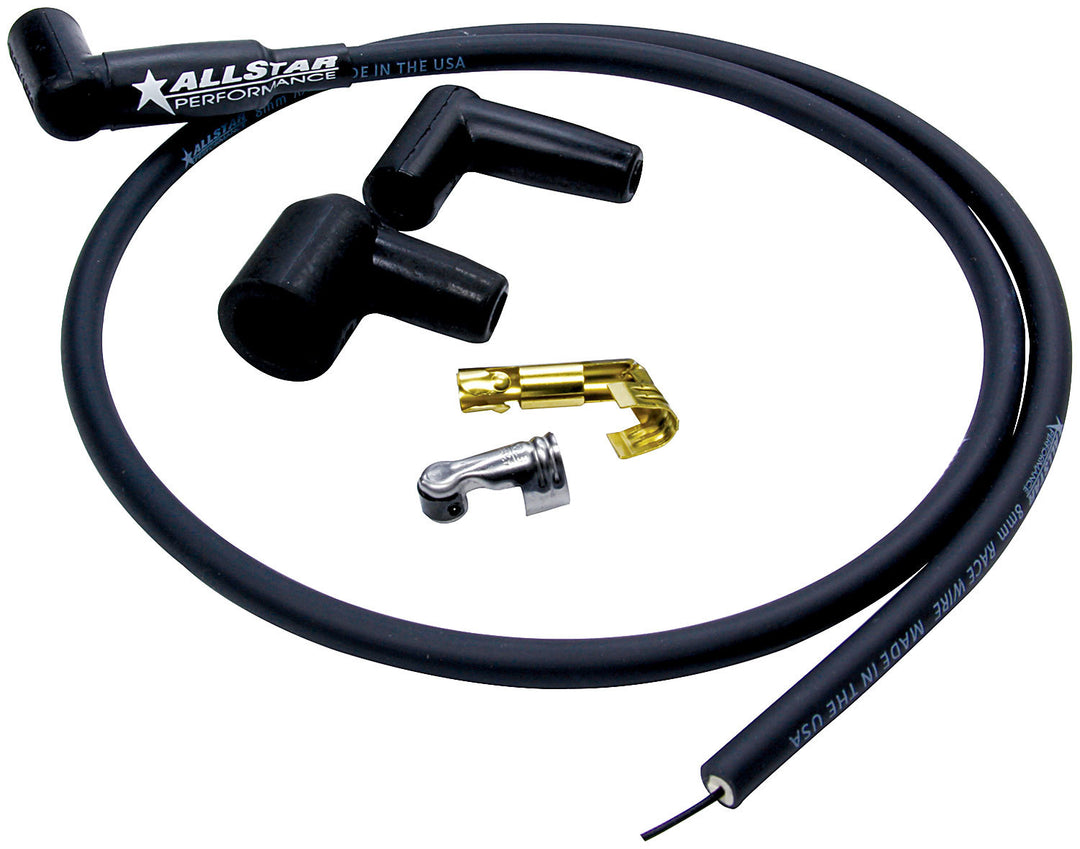 Allstar Coil Wire Spiral Core 8 mm Unsleeved 36" Connectors / Ends Black Cut to Fit Kit ALL81380