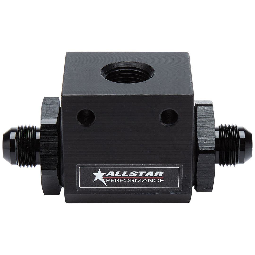 Allstar Temperature Manifold 8 AN Male Inlet 8 AN Male Outlet 1/2" NPT Female Port 1/4" Mounting ALL90039