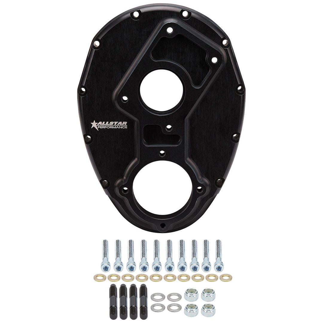 Allstar Timing Cover 1-Piece Camshaft Drive Aluminum Black Anodized Small Block Chevy Sprint Car ALL90080
