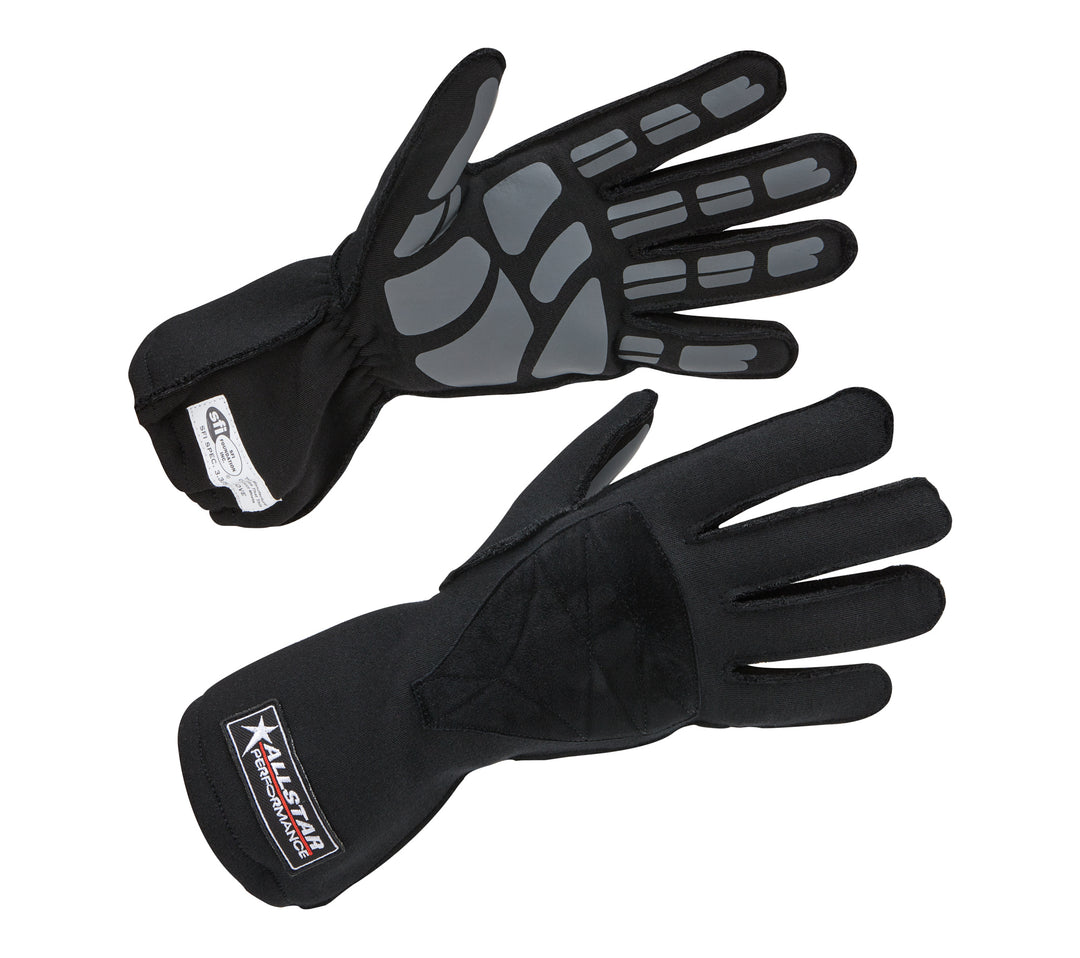 Allstar Driving Gloves SFI 3.3/5 Outseam Double Layer Aramid Black / Gray 2X-Large Pair ALL916016