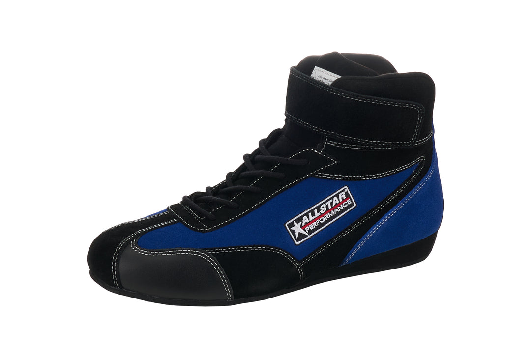 Allstar Driving Shoe Pro-Series Mid-Top SFI 3.3/5 Suede Outer Fire Black / Blue Size 10 Pair ALL918228