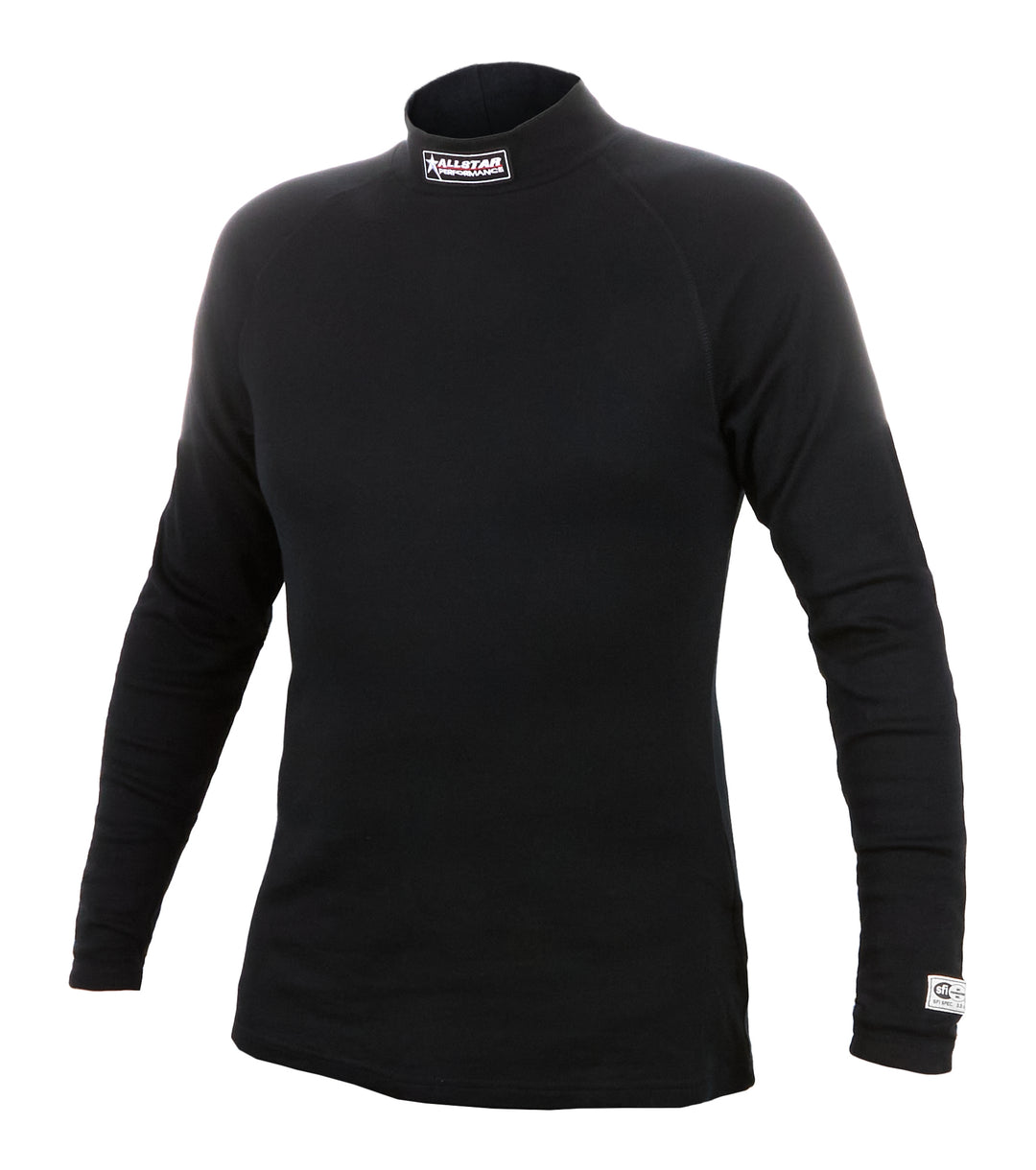 Allstar Underwear Top SFI 3.3 Long Sleeve High Collar Fire Retardant Blend Black X-Large ALL926115