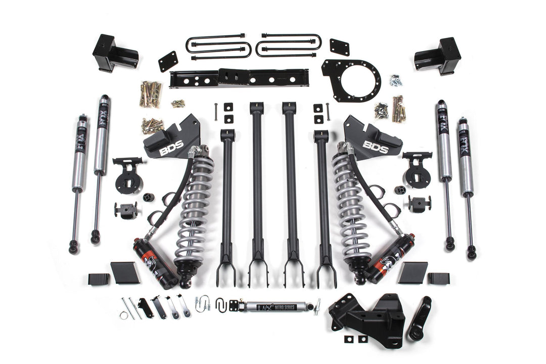 2017-2019 Ford F250/F350 4WD 6 inch 4-Link Suspension Lift Kit, 6 inch Rear, Spring, Diesel - Fox 2.5 Fox Performance Elite Series Coil Over Front Fox 2.0 Internal Floating Piston Rear Leaf Springs Fox 2.0 Performance Shocks BDS1529FPE