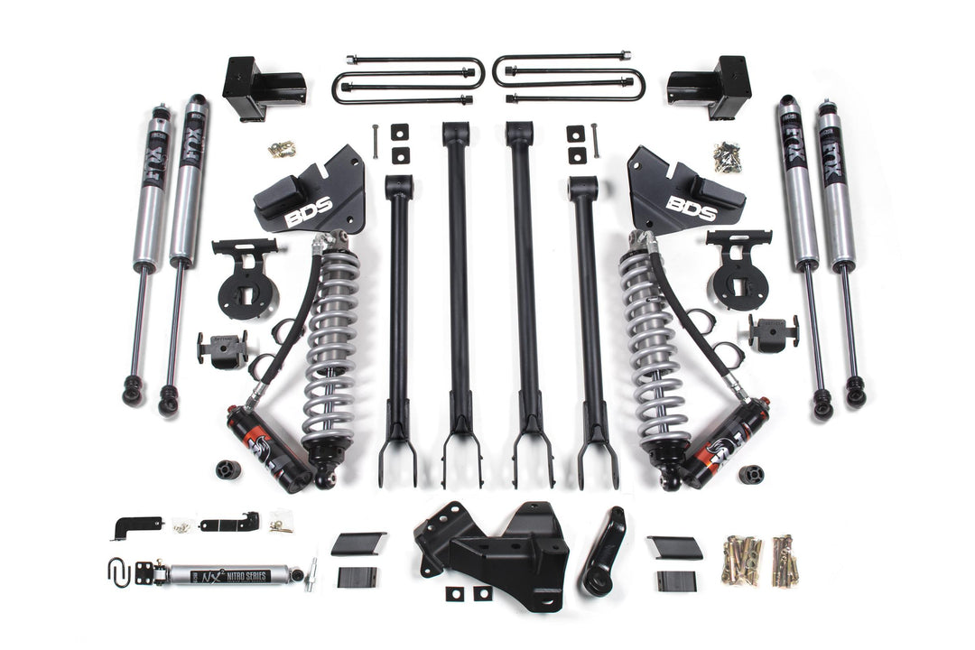 4 Inch Lift Kit w/ 4-Link FOX 2.5 Performance Elite Coil-Over Conversion Ford F250/F350 Super Duty 17-19 4WD Diesel 5 Inch Block 2 Leaf Main Fox 2.0 Performance Shocks BDS1537FPE