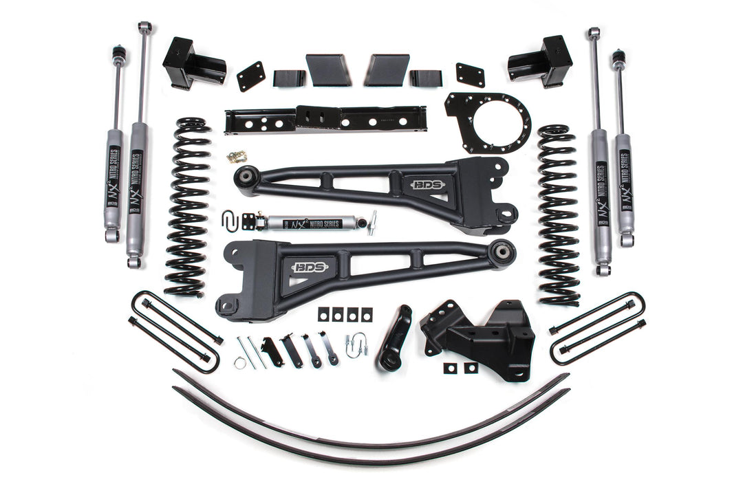 6 Inch Lift Kit w/ Radius Arm Ford F250/F350 Super Duty 17-19 4WD Diesel 5 Inch Block 2 Leaf Main Fox 2.0 Performance Shocks BDS1580FS