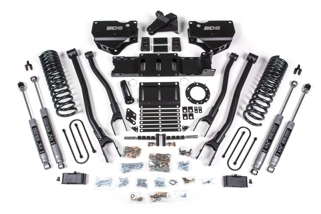4 Inch Lift Kit w/ 4-Link Ram 3500 19-23 4WD Gas With Factory Rear Overload Leaf Fox 2.0 Performance Shocks BDS1677FS
