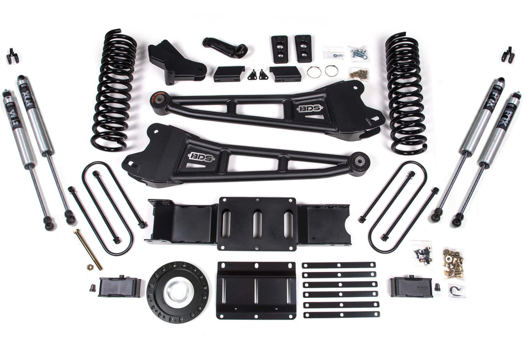 4 Inch Lift Kit w/ Radius Arm 2 Inch Rear Block Ram 3500 19-24 4WD Diesel Without Factory Rear Overload Leaf 6 Bolt Fox 2.0 Performance Shocks BDS1704FS