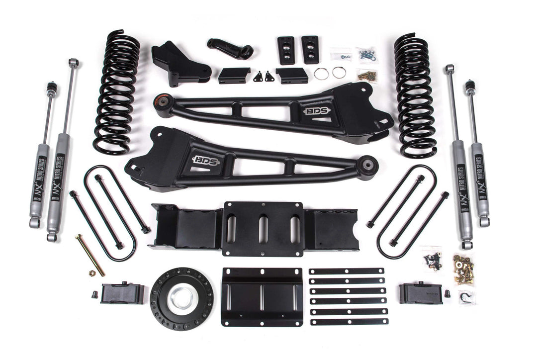 4 Inch Lift Kit w/ Radius Arm 2 Inch Rear Block Ram 3500 19-24 4WD Diesel With Factory Rear Overload Leaf 8 Bolt Fox 2.0 Performance Shocks BDS1707FS