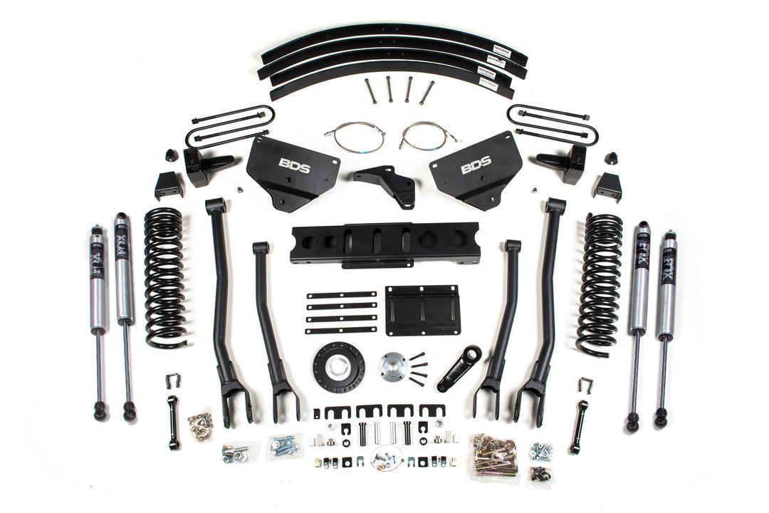 8 Inch Lift Kit w/ 4-Link Ram 3500 13-18 4WD Diesel 5 Inch Block Add A Leaf 8 Bolt Indexing Ring Fox 2.0 Performance Shocks BDS1791FS