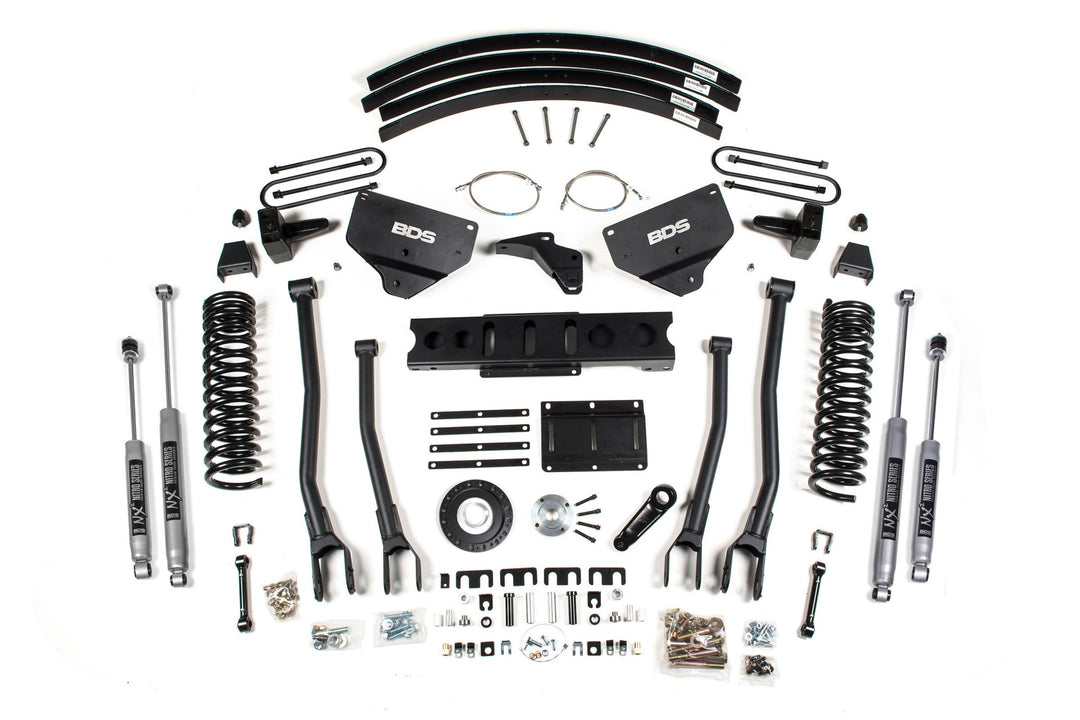 8 Inch Lift Kit w/ 4-Link Ram 3500 13-18 4WD Diesel 5 Inch Block Add A Leaf 8 Bolt Indexing Ring NX2 Nitro Shocks BDS1791H