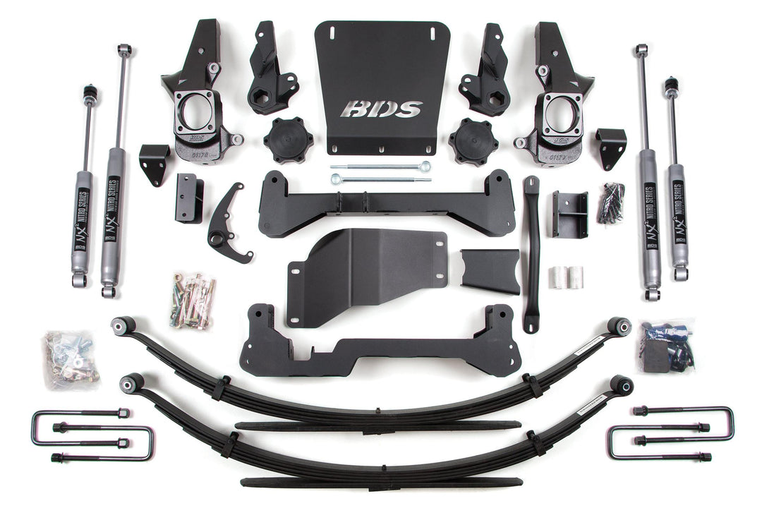 7 Inch Lift Kit Silverado/Sierra 2500HD/3500 01-10 4WD Standard Knuckle Leaf Springs NX2 Nitro Shocks BDS190H