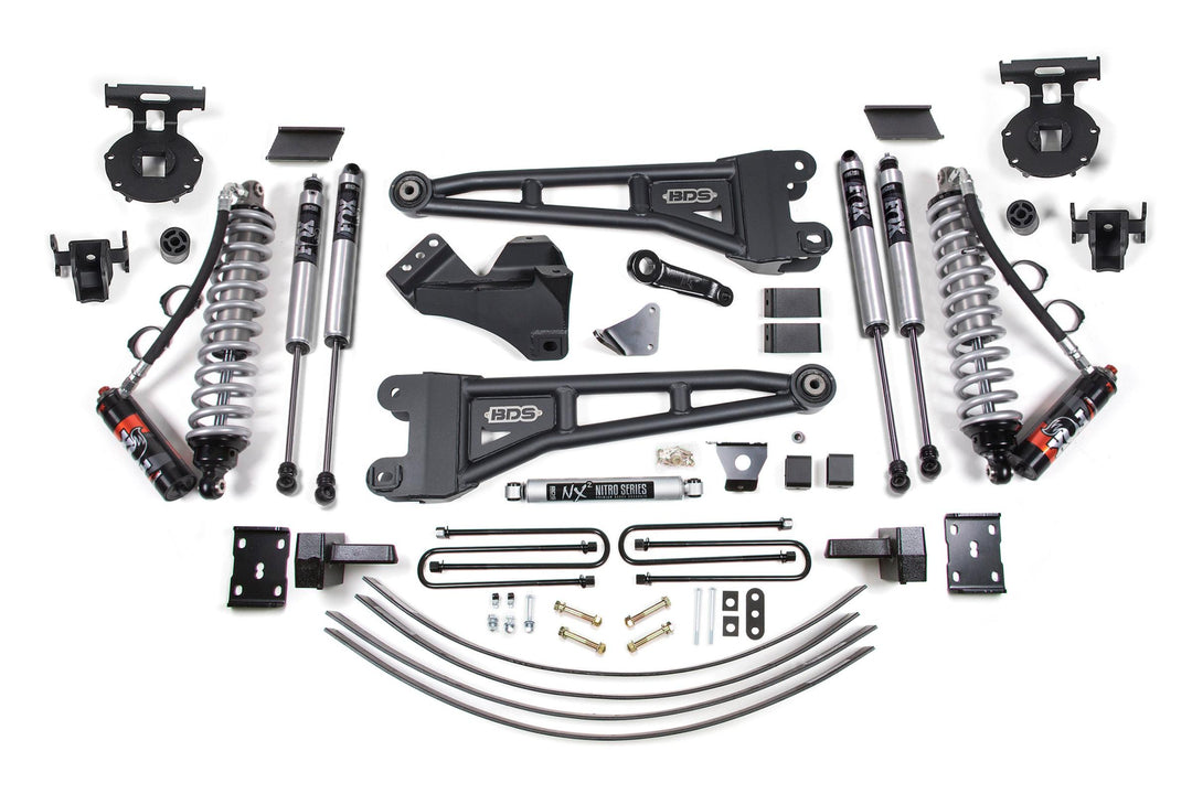 6 Inch Lift Kit w/ Radius Arm FOX 2.5 Performance Elite Coil-Over Conversion Ford F250/F350 Super Duty 05-07 4WD Diesel 4 Inch Block Add A Leaf With Overload BDS1946FPE